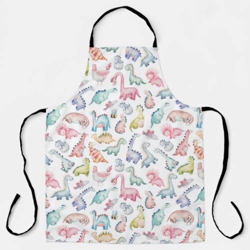 Cute dinosaurs childrens watercolor pattern apron