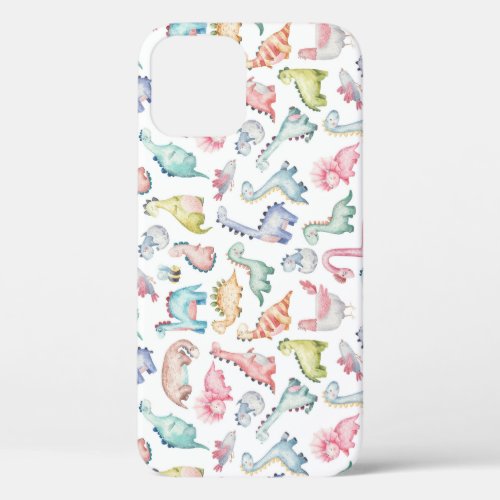 Cute dinosaurs childrens watercolor pattern iPhone 12 case