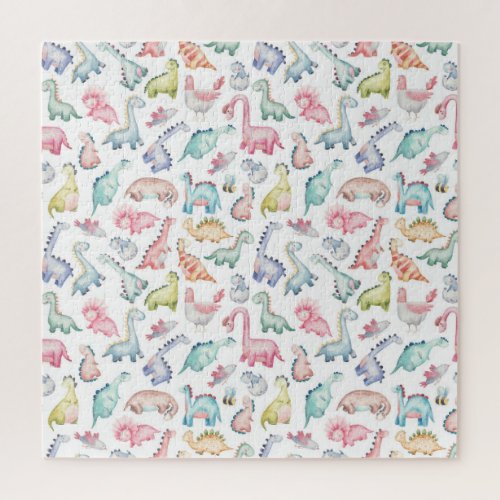 Cute dinosaurs childrens watercolor pattern jigsaw puzzle