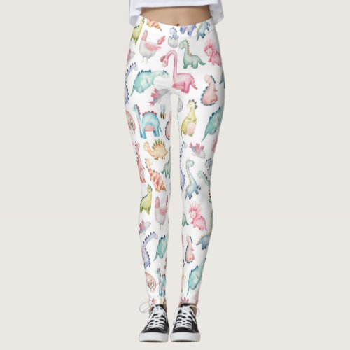 Cute dinosaurs childrens watercolor pattern leggings