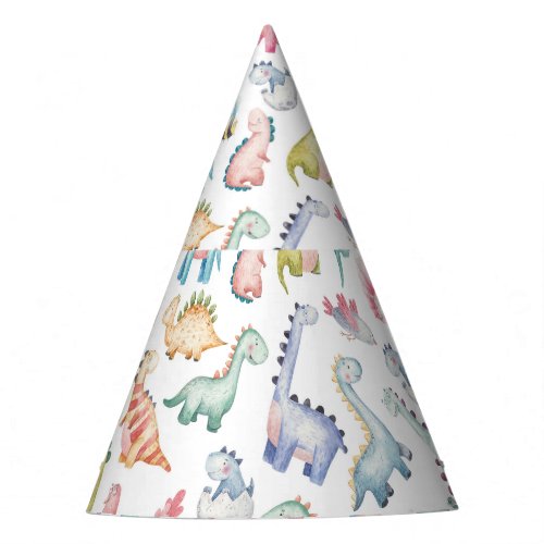 Cute dinosaurs childrens watercolor pattern party hat