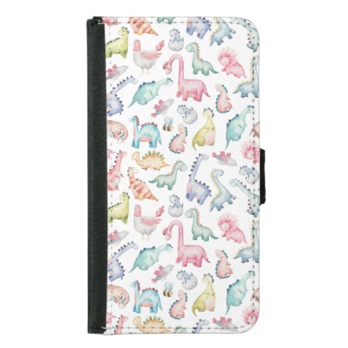 Cute dinosaurs childrens watercolor pattern samsung galaxy s5 wallet case