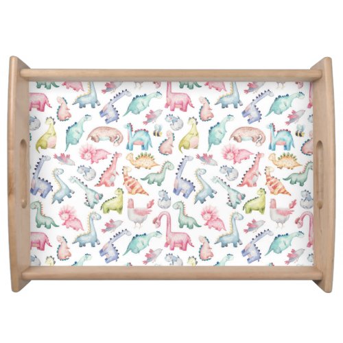 Cute dinosaurs childrens watercolor pattern serving tray