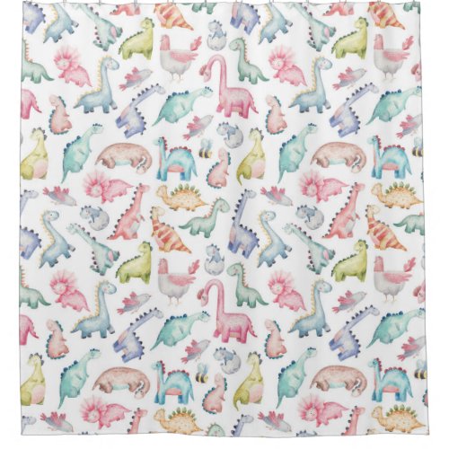 Cute dinosaurs childrens watercolor pattern shower curtain