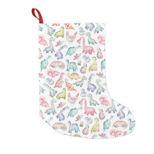 Cute dinosaurs childrens watercolor pattern small christmas stocking