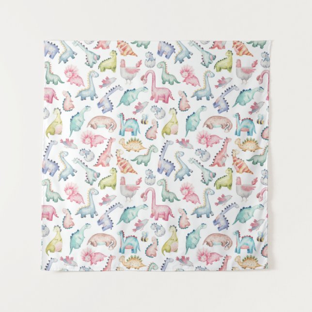 Cute dinosaurs, children's watercolor pattern. tapestry (Front)