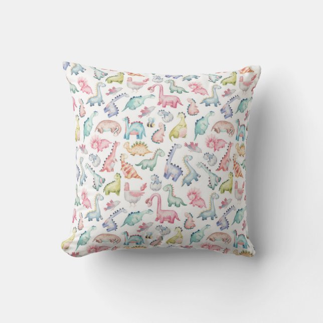Cute dinosaurs, children's watercolor pattern. throw pillow (Front)