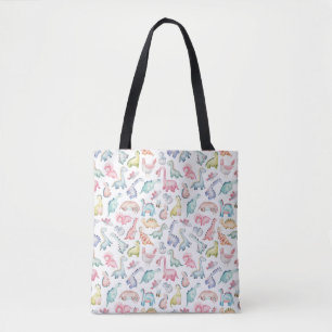 Cute dinosaurs, children's watercolor pattern. tote bag