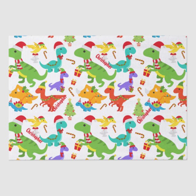 Cute Dinosaurs Christmas Personalized Tissue Paper (Front)