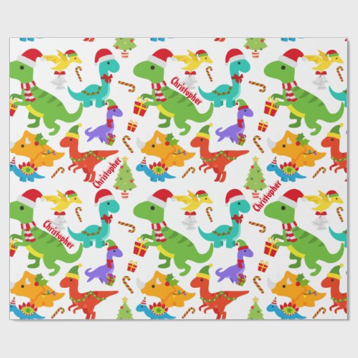 Cute Dinosaurs Christmas Personalized Wrapping Paper Zazzle