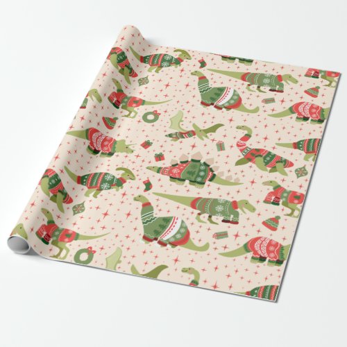 Cute Dinosaurs Christmas Sweaters Wrapping Paper