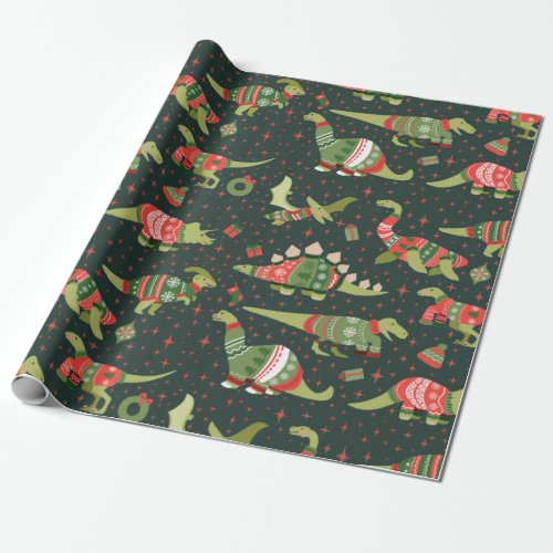 Cute Dinosaurs Christmas Sweaters Wrapping Paper