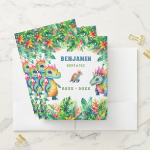 Cute Dinosaurs Custom Name Tropical Kids School Pocket Folder
