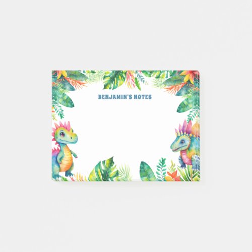 Cute Dinosaurs Custom Name Tropical Kids School Post_it Notes