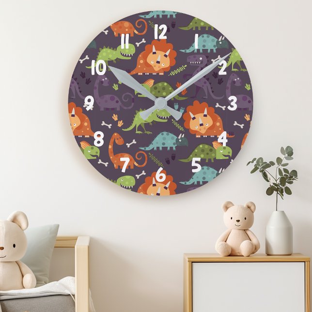 Cute Dinosaurs Dino Boys Room Decor Pattern Round Clock (Creator Uploaded)