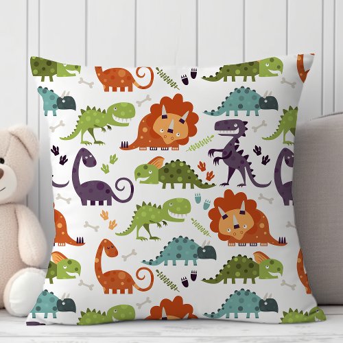 Cute Dinosaurs Dino Boys Room Decor Pattern Throw Pillow