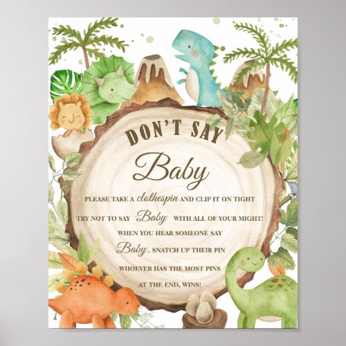 Cute Dinosaurs Dont Say Baby Clothespin Game Sign