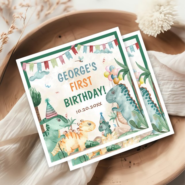 Cute Dinosaurs First Birthday Party Napkins (Creator Uploaded)