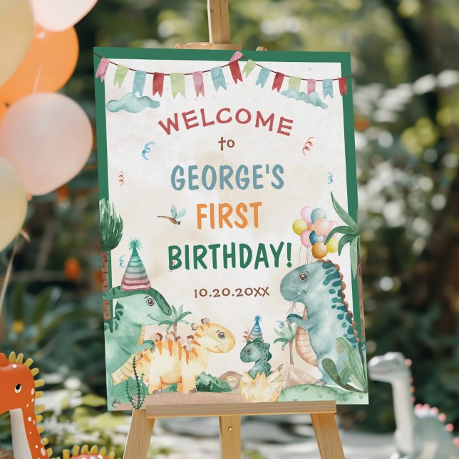 Cute Dinosaurs First Birthday Welcome Sign (Creator Uploaded)