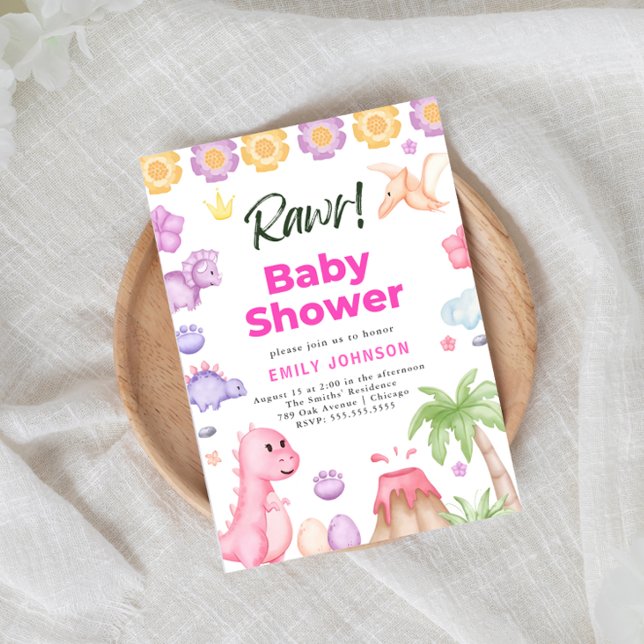 Cute Dinosaurs Girl Baby Shower Invitation (Creator Uploaded)