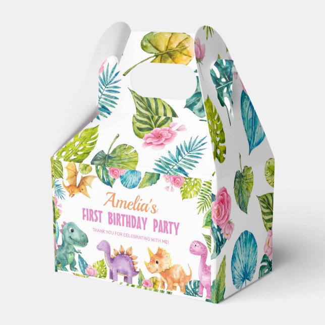 Cute Dinosaurs Girl Birthday Favor Box (Front Side)