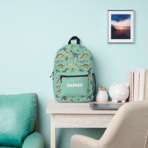 Cute Dinosaurs Green Watercolor Kids Pattern Printed Backpack