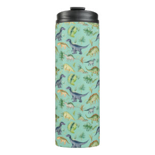 Cute Dinosaurs Green Watercolor Kids Pattern Thermal Tumbler