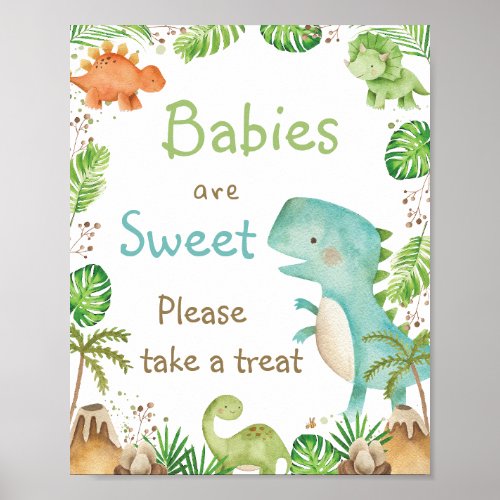 Cute Dinosaurs Greenery Babies are Sweet Treat Poster