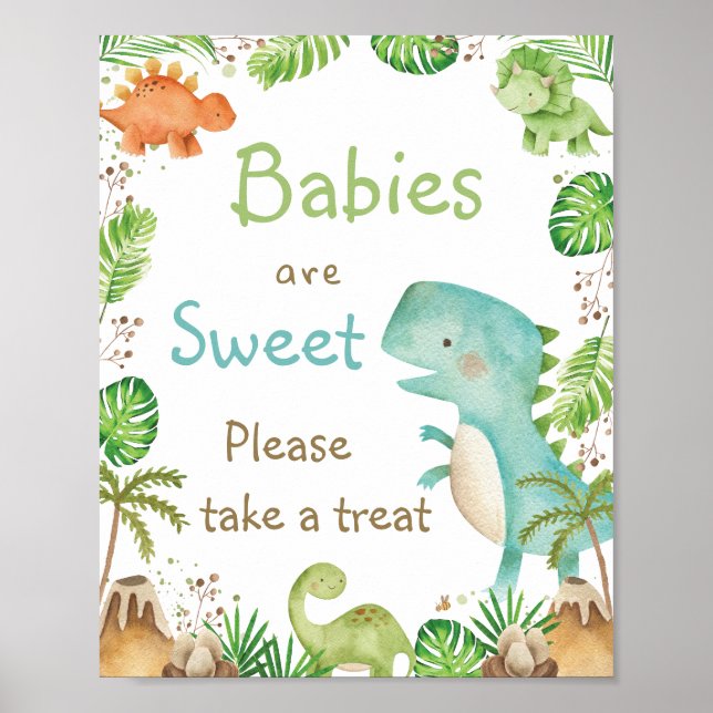 Cute Dinosaurs Greenery Babies are Sweet Treat Poster (Front)