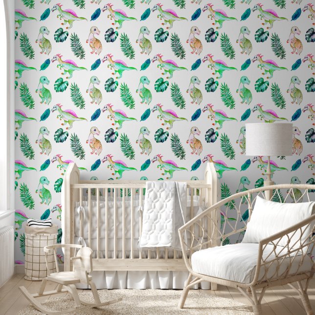 Cute Dinosaurs & Greenery Nursery Wallpaper (Kids)