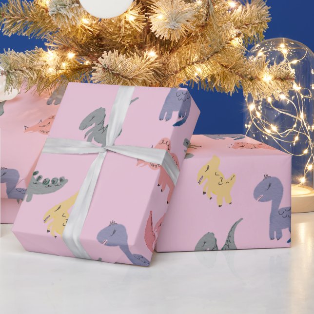 Cute Dinosaurs Hand Drawn Birthday Party Wrapping Paper (Holidays)