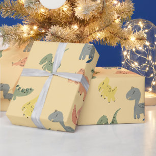 Cute Dinosaurs Hand Drawn Birthday Party Wrapping Paper