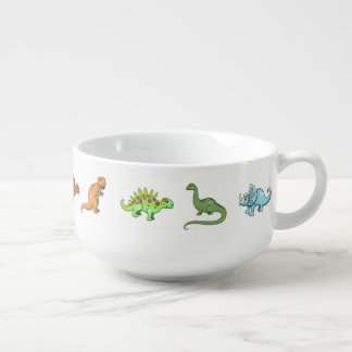 Cute Dinosaurs Illustrated Colorful Art Soup Mug