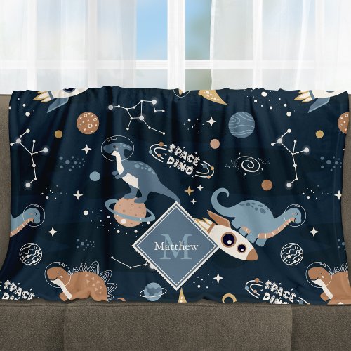 Cute Dinosaurs in Space Pattern Kids Fleece Blanket