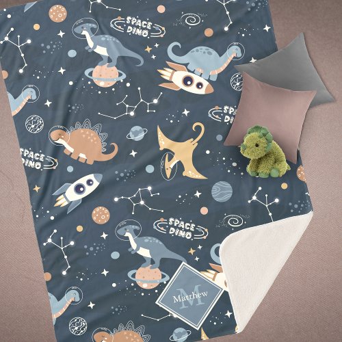 Cute Dinosaurs in Space Pattern Kids Sherpa Blanket