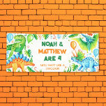 Cute Dinosaurs Joint Siblings Birthday Banner<br><div class="desc">This cute dinosaur joint siblings birthday banner features hand painted watercolor illustrations of lots of different dinosaurs such as t rex, stegosaurus, triceratops and pteradactyl surrounded by balloons, confetti and foliage. This design is ideal for combined parties such as twins of the same age, close friends or even siblings with...</div>
