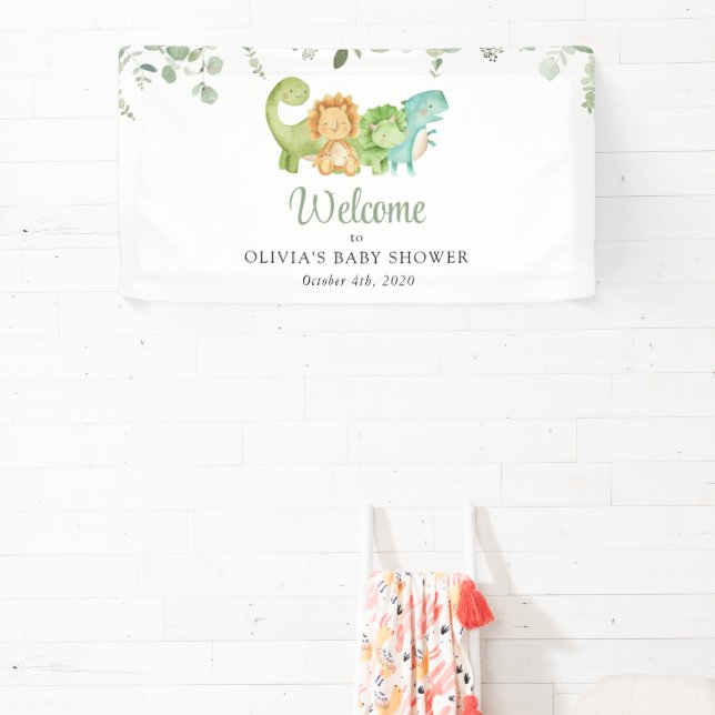 Cute Dinosaurs, Jurassic, Baby Shower Welcome Banner (Insitu)