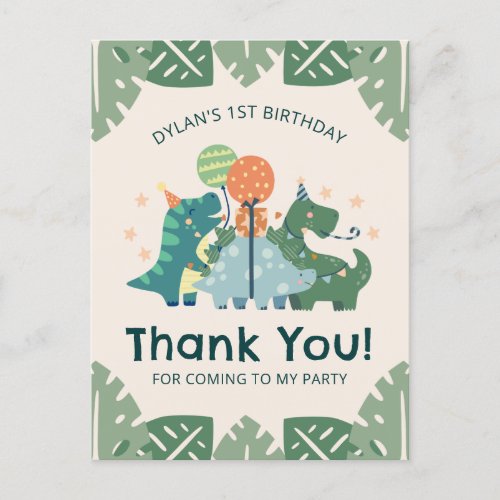 Cute Dinosaurs Kids Birthday Party Thank You Post Postcard