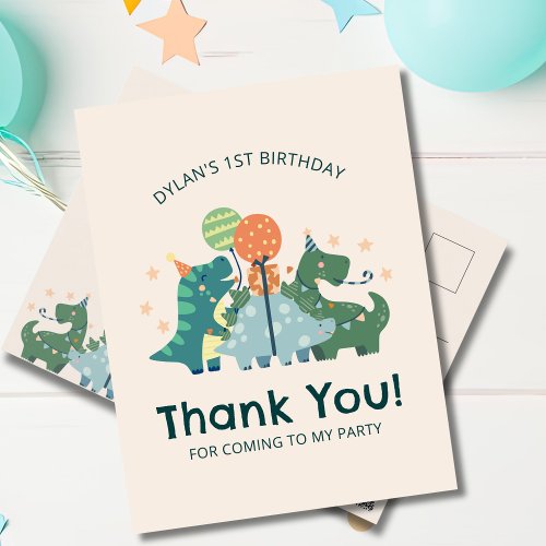 Cute Dinosaurs Kids Birthday Party Thank You Postcard