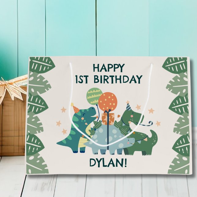 Cute Dinosaurs Kid's Personalized Happy Birthday  Large Gift Bag (Creator Uploaded)