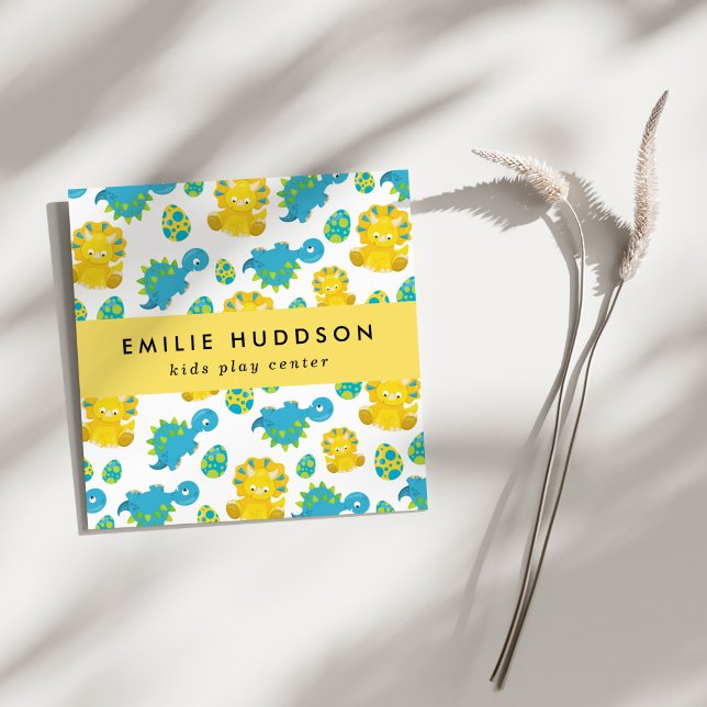 Cute Dinosaurs, Kids Play Center, Activity Center Square Business Card (Creator Uploaded)