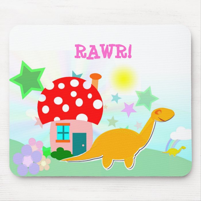 Cute Dinosaurs & Mushroom House Kids Mousepad