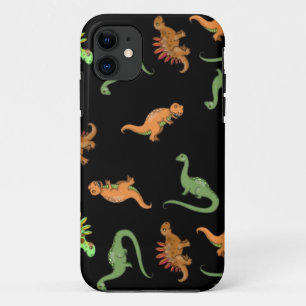 Cute Dinosaurs on Black Background iPhone 11 Case