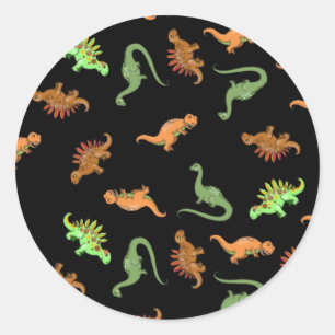 Cute Dinosaurs on Black Background Classic Round Sticker