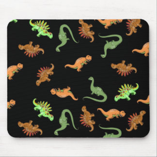 Cute Dinosaurs on Black Background Mouse Pad