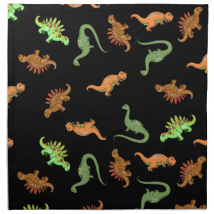 Cute Dinosaurs on Black Background Napkin