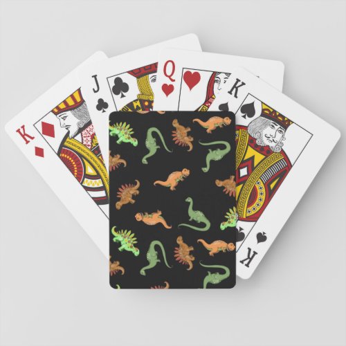 Cute Dinosaurs on Black Background Poker Cards