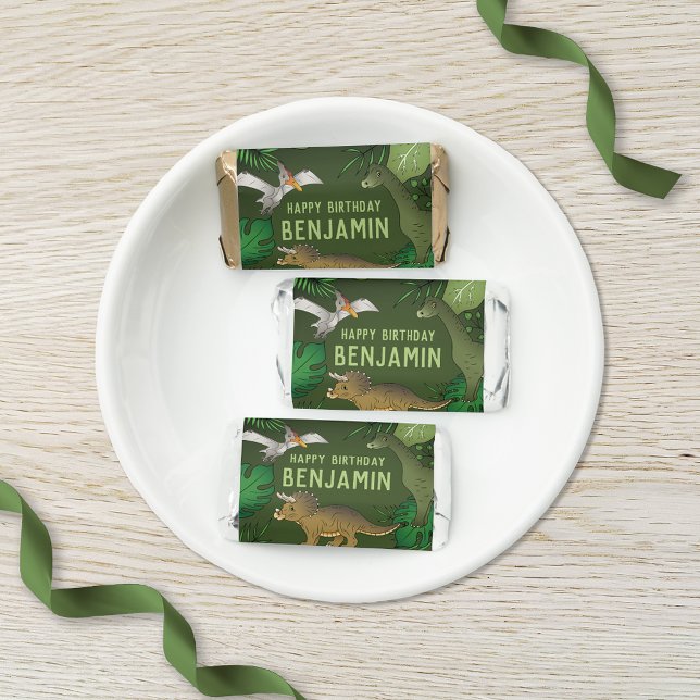 Cute Dinosaurs On Green Custom Name Happy Birthday Hershey's Miniatures (Creator Uploaded)
