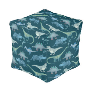 Cute Dinosaurs on Green Pouf