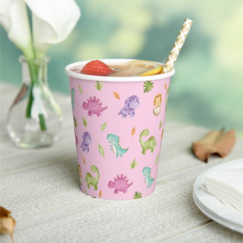 Cute Dinosaurs Party T_Rex Brontosaurus Pink  Paper Cups